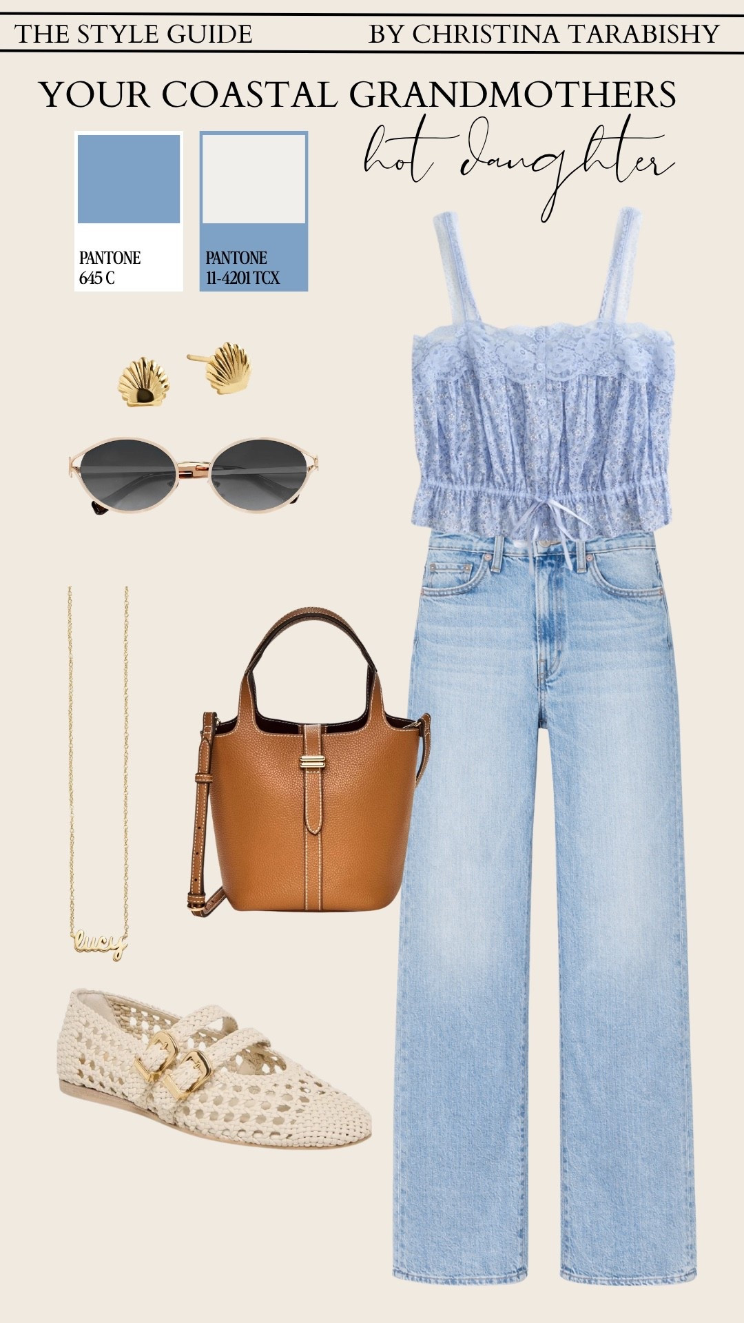 @abercrombie Blue lace tank, Paige wide leg  jeans, cream crochet Mary Janes, cognac bucket bag, gold name necklace, shell earrings.

white jeans outfit, spring going out outfit, lace top outfit, Mary Jane shoes outfit, coastal chic, spring fashion 2026, date night outfit, LTK fashion, cute spring outfits, effortless style

#LTKootd #LTKOver40 #LTKSeasonal