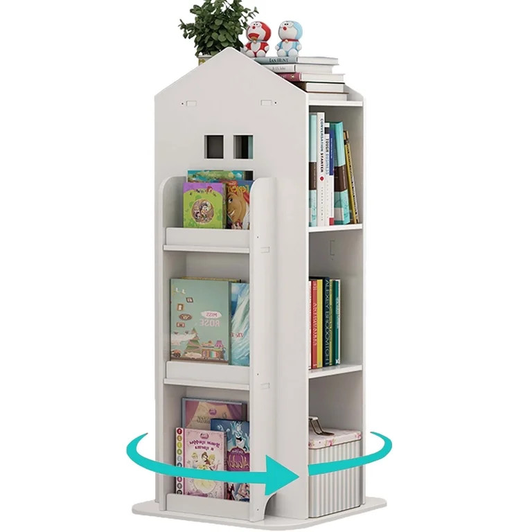 IAJXWI 3 Tier Rotating Bookshelf, 360° Floor-Standing Revolving Bookcase, House Shape Multi-Func... | Walmart (US)