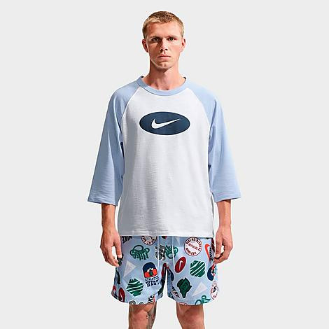 Nike Men's Club Three Quarter Sleeve Raglan Top in Hydrogen Blue/White/Obsidian Size: XL | Finish Line (US)