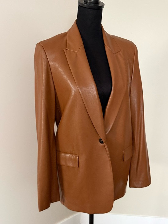 Zara Cognac Faux Leather Single-Button Blazer | Poshmark
