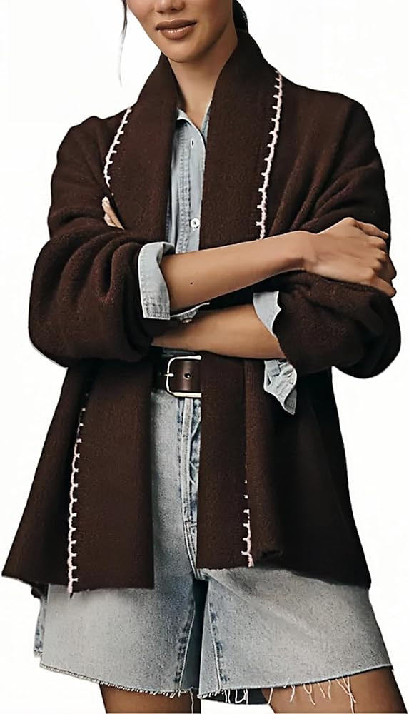 Women’s Open Front Cardigan Long Sleeve Lapel Collar Oversized Knit Sweater 2025 Fall Outwear C... | Amazon (US)