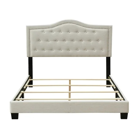 SEGAMRT 64'' Platform Bed Queen with Beige Tufted Headboard for Adults, Modern Elegant Queen Size Pl | Walmart (US)