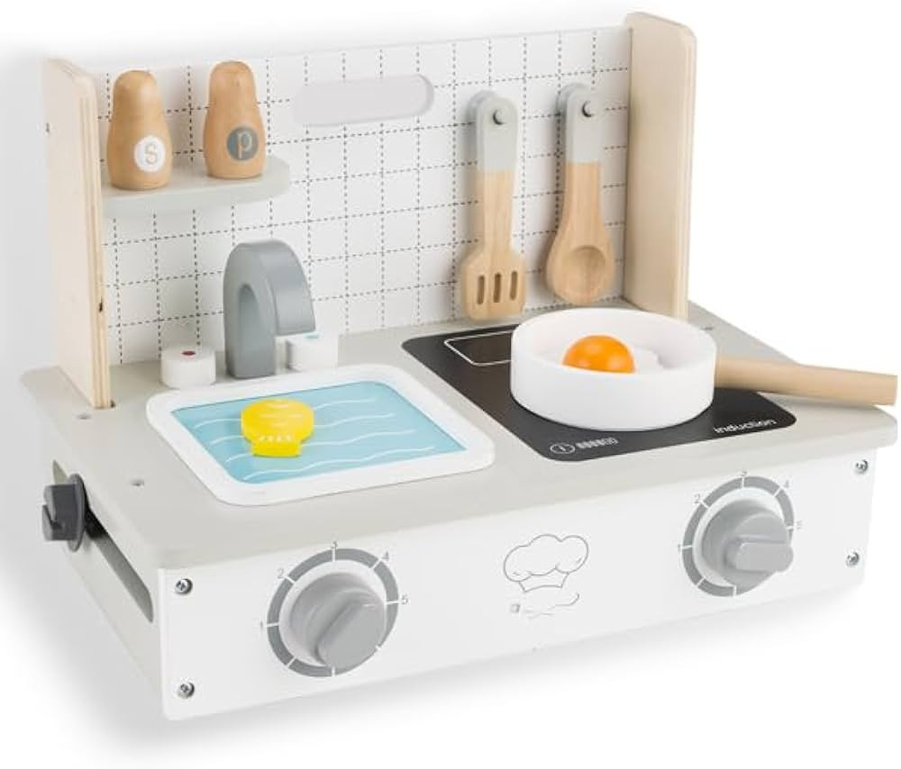 WOODENFUN Toddler Play Kitchen Toys, Wooden Foldable Kids Role Playing Stove Toy Pretend Cooking ... | Amazon (US)