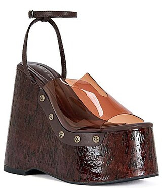 Azalea Wang Jenza Tinted Vinyl Studded Cork Platform Wedge Sandals - 7 | Dillard's