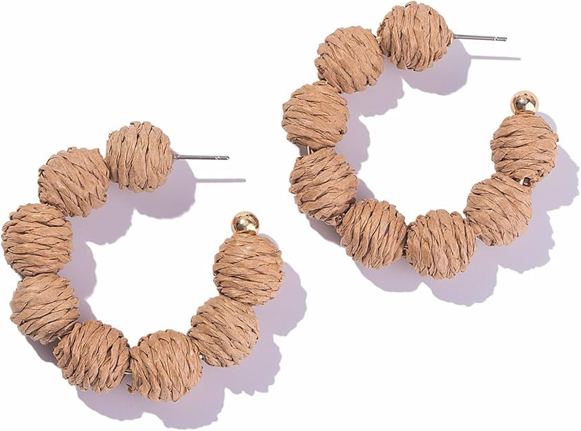 Raffia Hoop Earrings Statement Boho Earrings Cute Rattan Earrings Handmade Colorful Earrings for ... | Amazon (US)