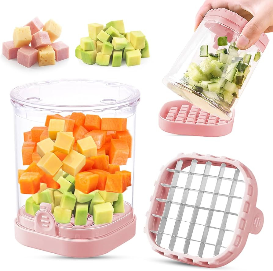Vegetable Dicer Cup, Food Dicer for Soft Fruit and Veggie, Detachable Chopper with Push-Plate, Cr... | Amazon (US)
