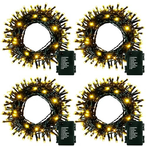4 Pack Battery Operated Outdoor String Lights Timer Christmas Wreath Lights | Amazon (US)