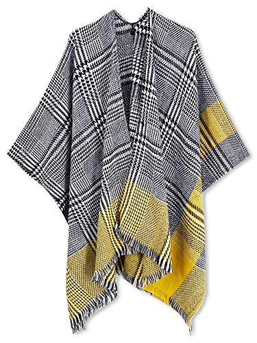 Moss Rose Women's Retro Poncho Vintage Black Plaid Tassel Shawl Wraps Poncho Ruana | Amazon (US)