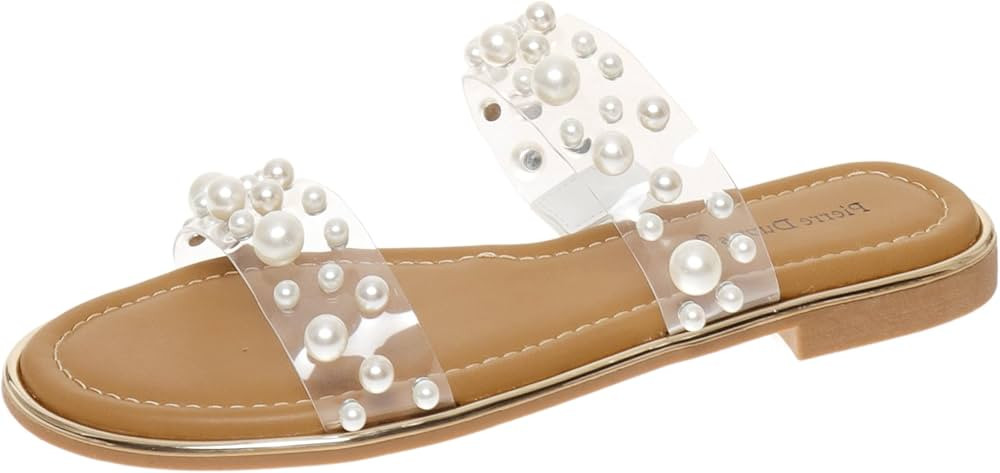 Pierre Dumas Sense-2 Women's Slip-On Slide Sandal Clear Lucite and Pearls for Women | Amazon (US)