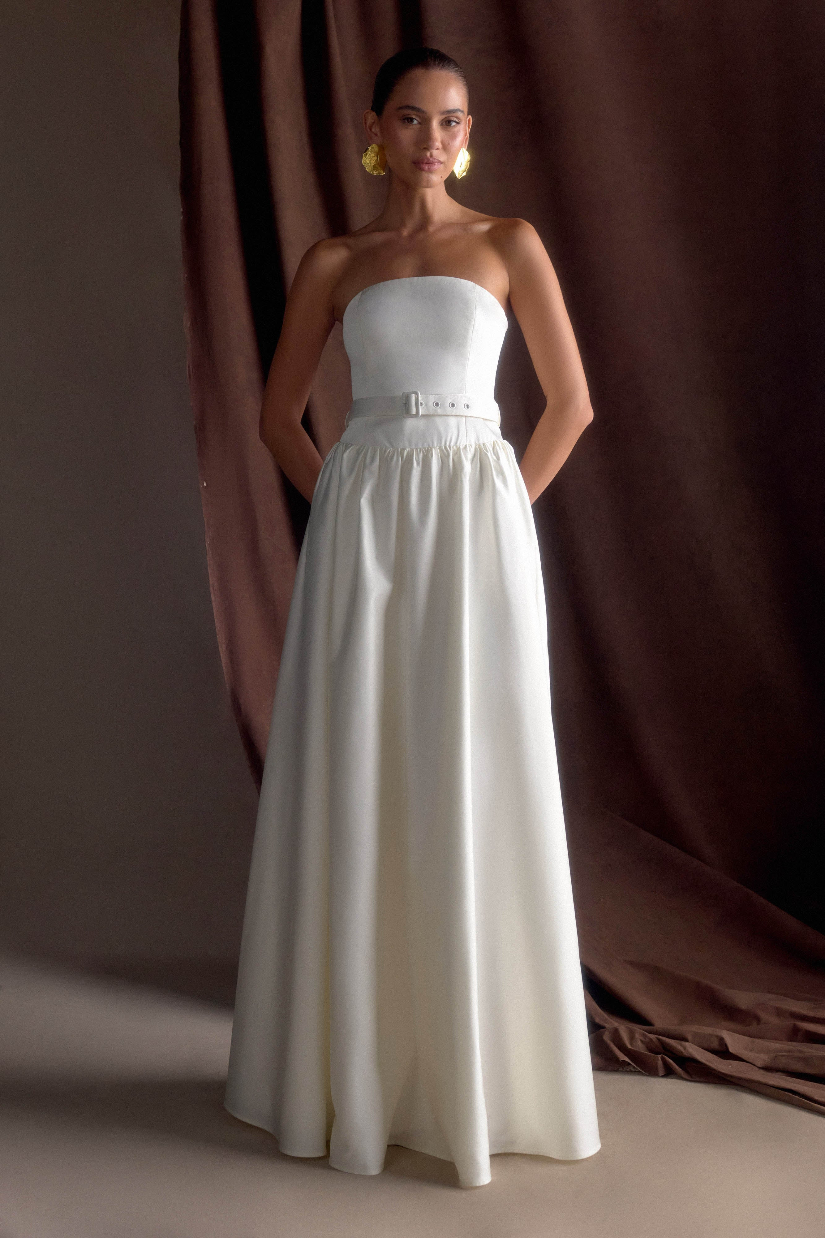 Florence Strapless Belted Maxi Dress - White | Meshki (APAC)