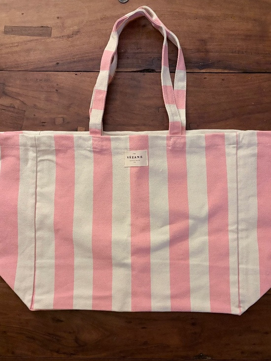 Sézane Pink & Cream Striped Canvas Tote Bag | Poshmark