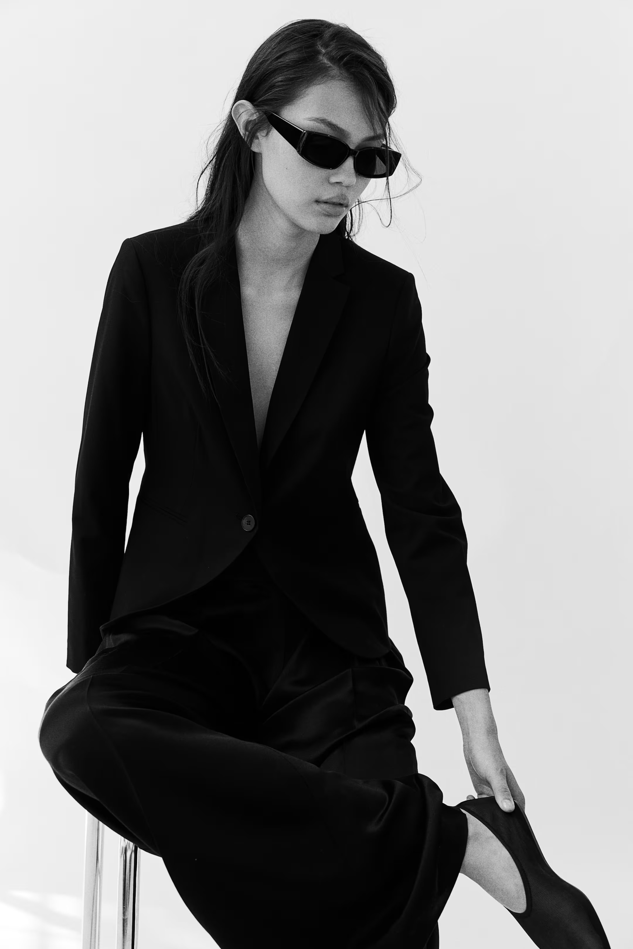 Fitted Blazer - Long sleeve - Regular length - Dark gray melange - Ladies | H&M US | H&M (US + CA)