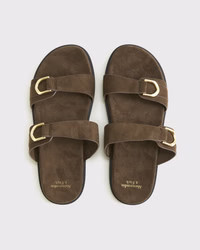 Vegan Suede Double-Strap Hardware Sandals | Abercrombie & Fitch (US)