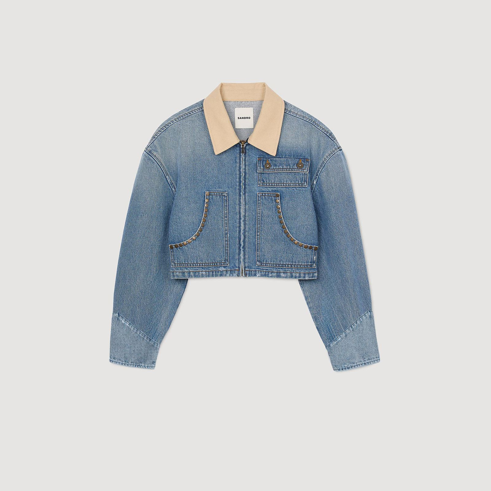 Denim jacket with studs | Sandro US | Sandro-Paris US