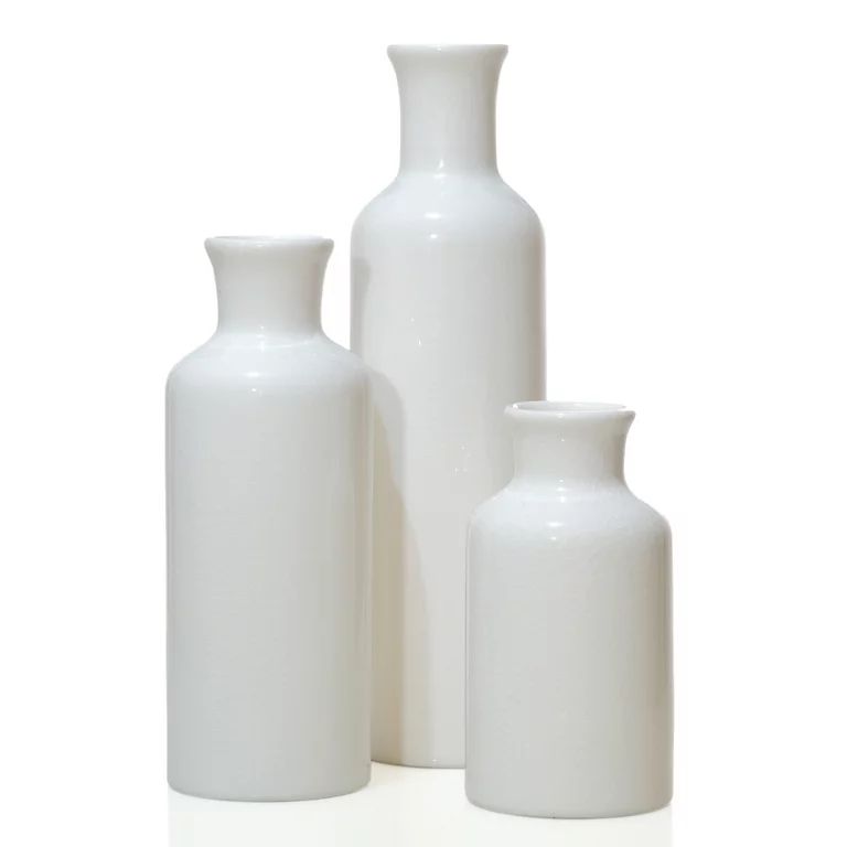 Modern Farmhouse Vase Set of 3 Mantle Decor, White Vases for Decor, Decorative White Vase Centerp... | Walmart (US)