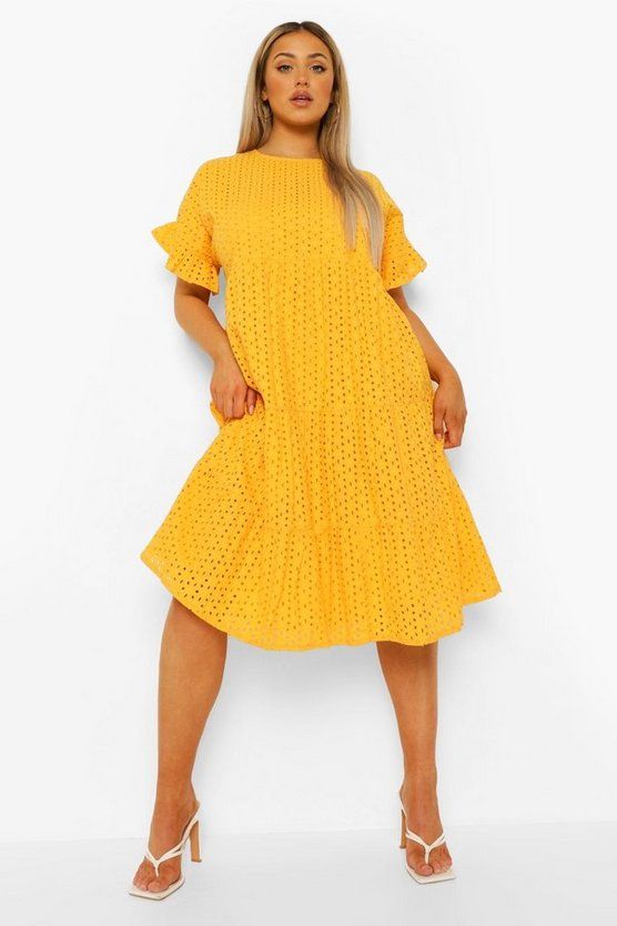 Plus Eyelet Tiered Midi Dress | Boohoo.com (US & CA)