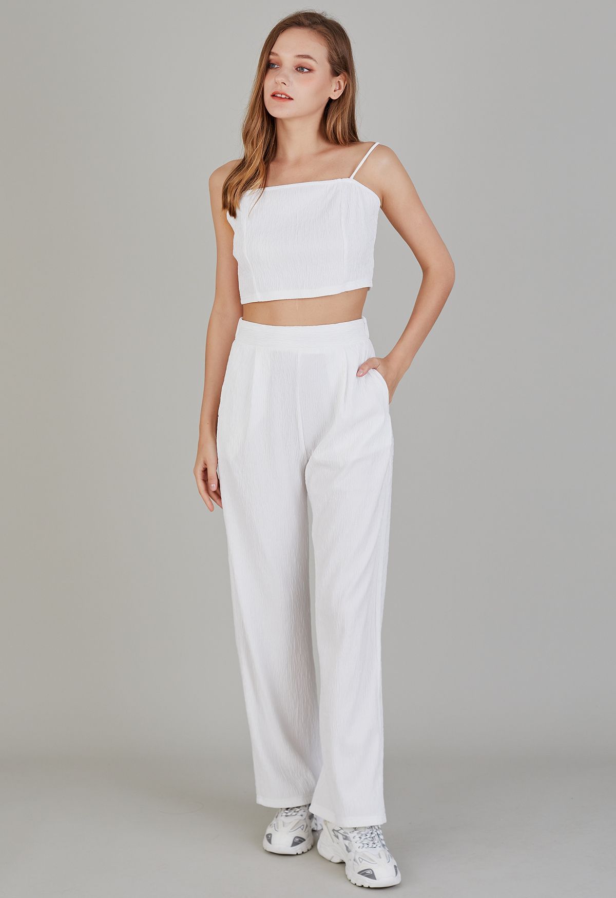 Embossed Texture Cami Crop Top and Pants Set | Chicwish