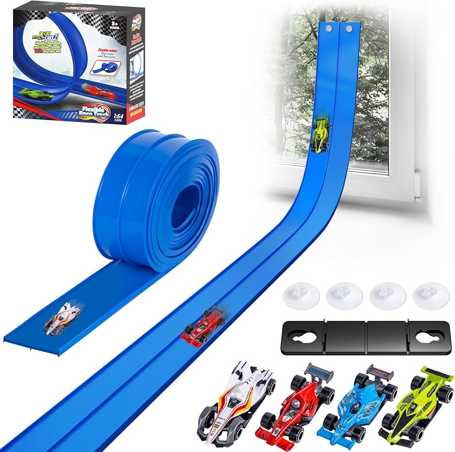 15 Ft Flexible Race Car Track for Kids, Double-Sided Racetrack for 1:64 Diecast Cars Toys, Rolls ... | Amazon (US)