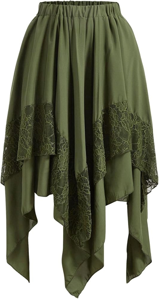 Verdusa Women's Renaissance Pirate Skirt 2026 Y2k Contrast Lace Asymmetrical Midi Skirts Whimsica... | Amazon (US)