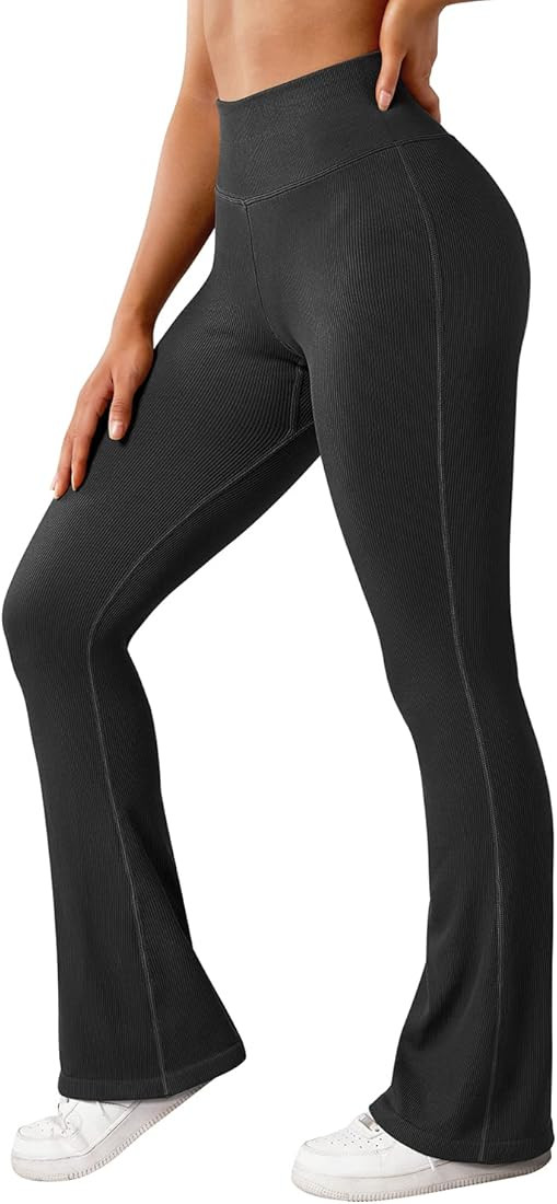MOOSLOVER Women Ribbed Bootcut Yoga Pants High Waisted Flare Bootleg Workout Leggings | Amazon (US)