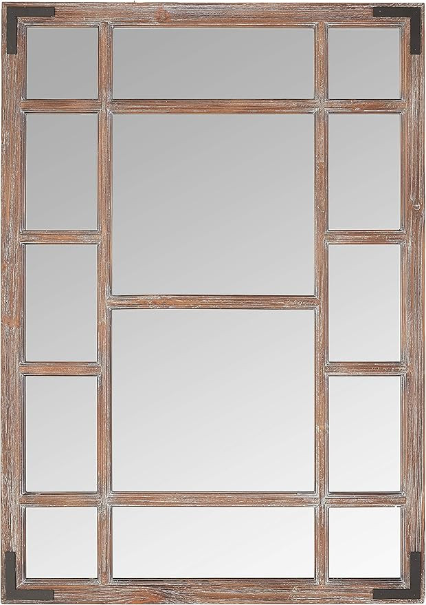 Amazon Brand – Stone & Beam Vintage Wooden Grid Wall Mirror, 39.25"H, Dark Stain | Amazon (US)