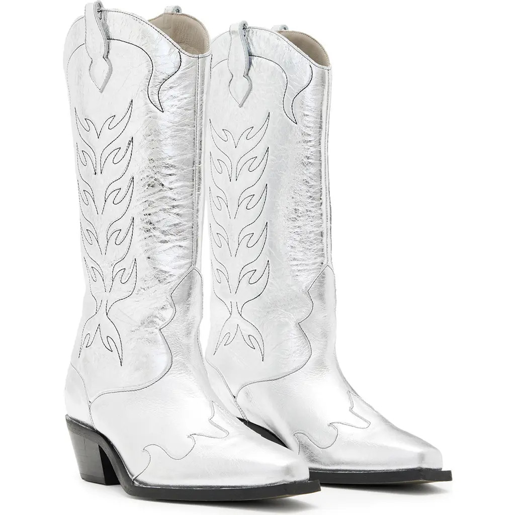 AllSaints Dolly Cowboy Boot in Silver at Nordstrom, Size 10Us | Nordstrom