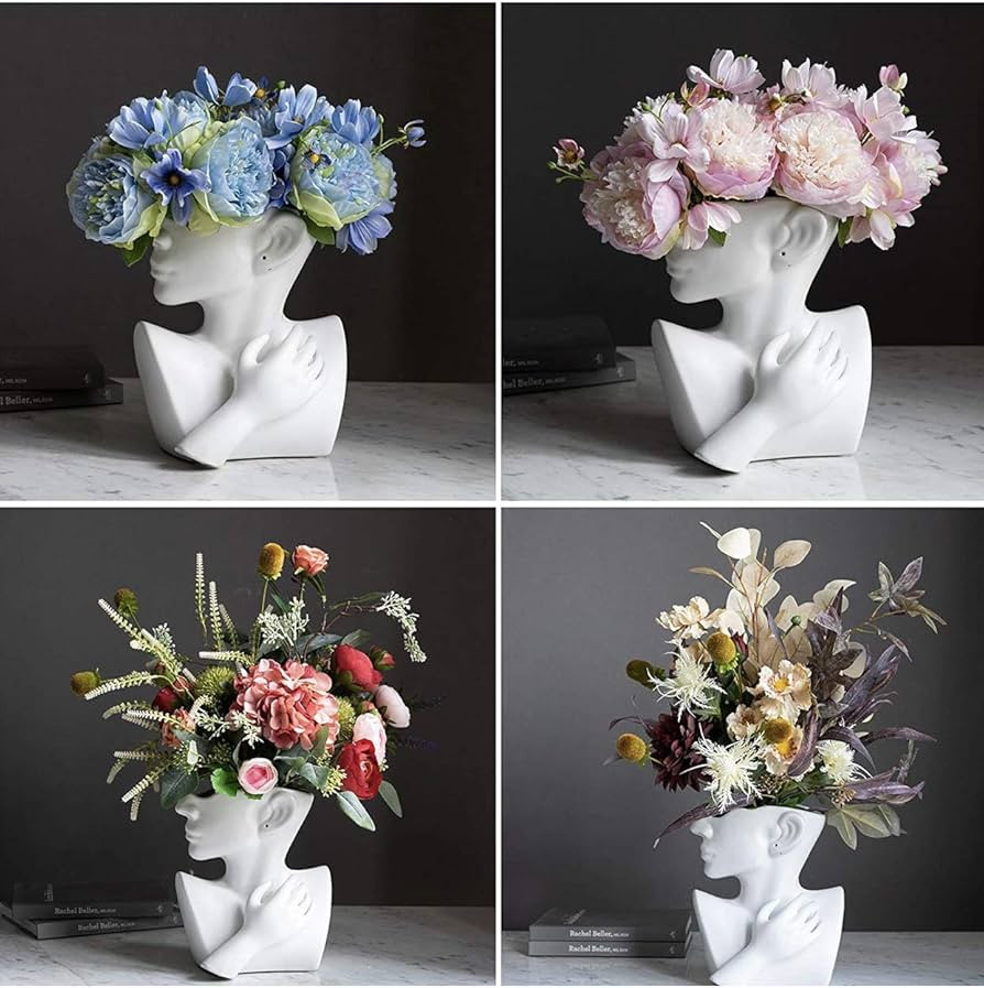 Ceramics Statue Flower Vase Face Pots Bust Head Shaped for Birthday Gifts Home Office Decoration ... | Amazon (US)