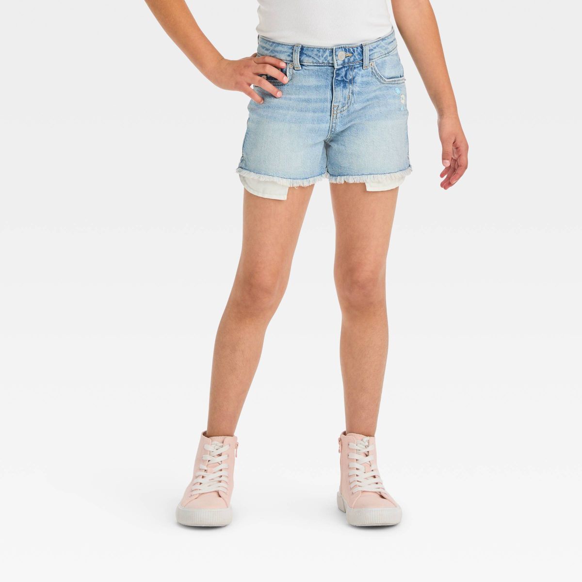 Girls' High-Rise Cut-Off Jean Shorts - Cat & Jack™ Light Wash | Target