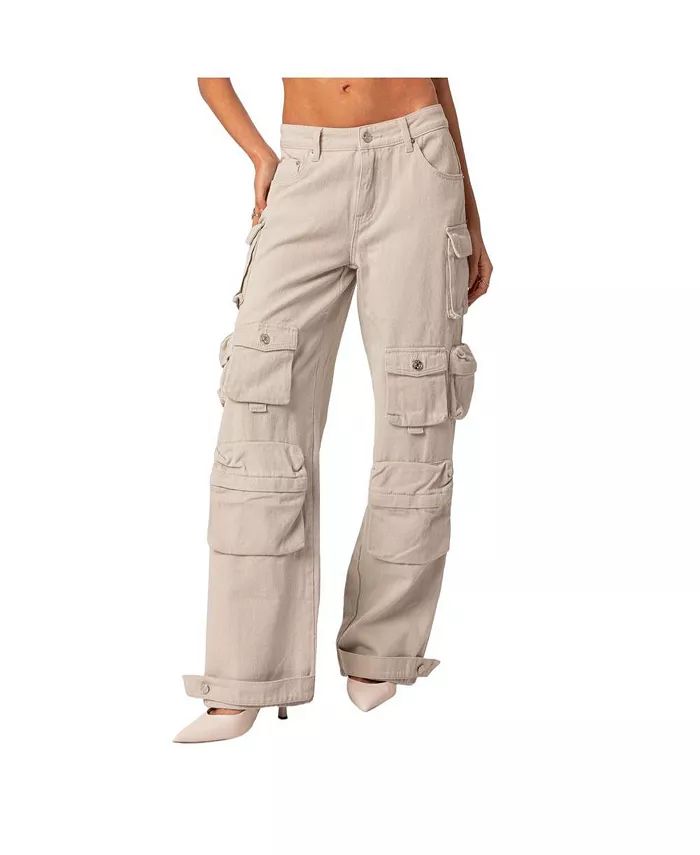 Edikted Women's Oversize Boyfriend Cargo Jeans With Pockets - Macy's | Macy's