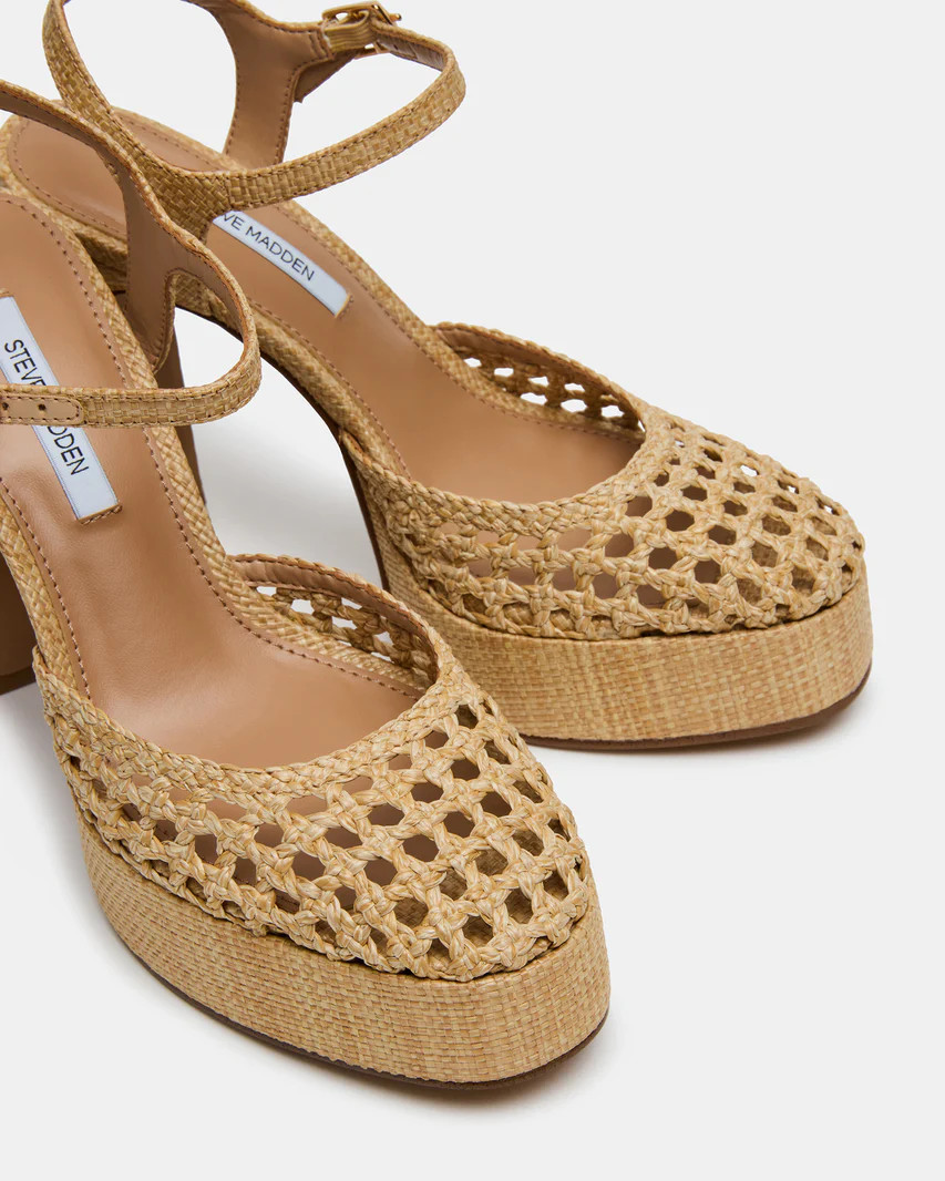 LEXIE Raffia Natural Woven Platform Women's Block Heel | Steve Madden (US)