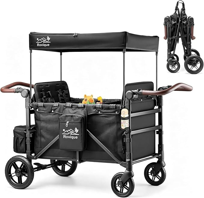 4 Seater Wagon Stroller – Deluxe Quad Wagon for 4 Kids with Snack Trays,All-Terrain Wheels,Push... | Amazon (US)