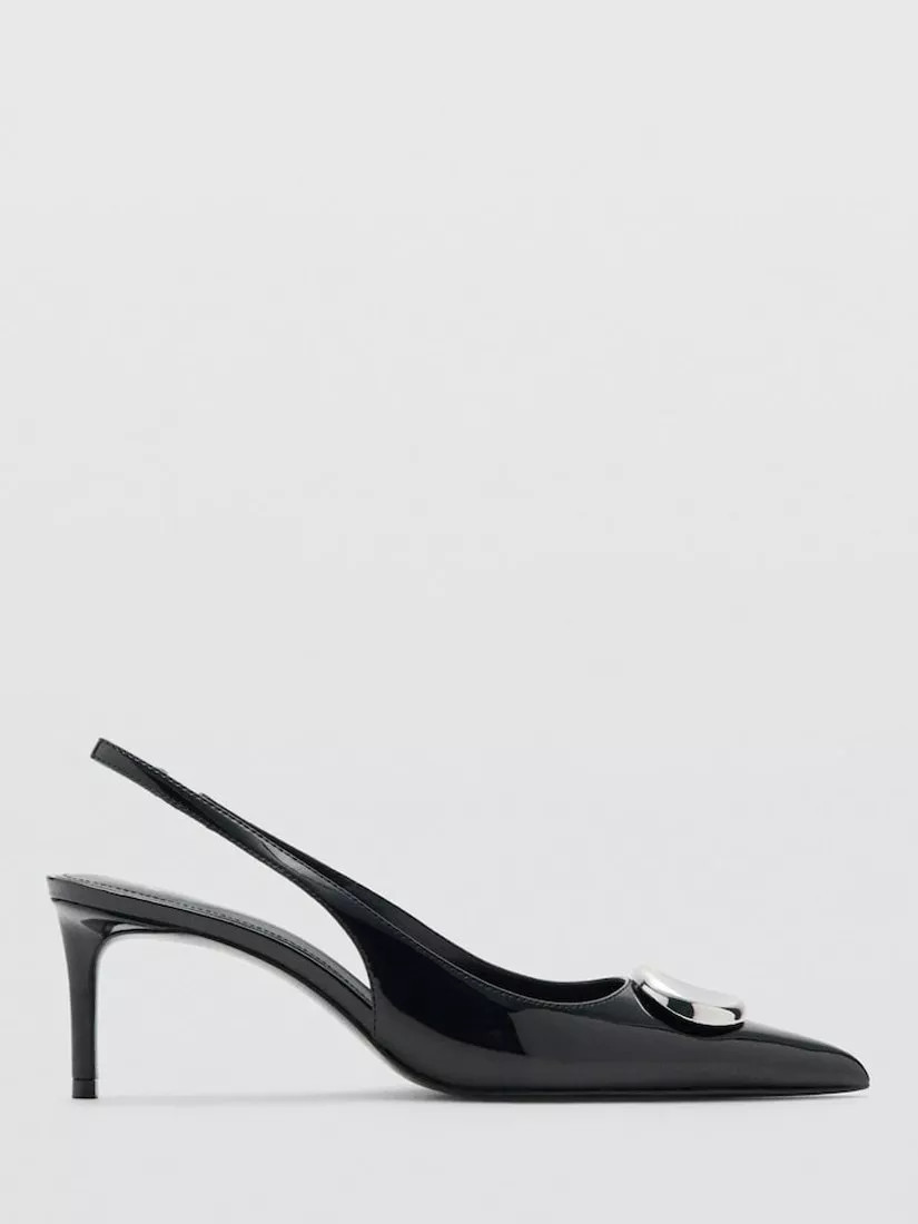 Mango Rimini Patent Stiletto Heel Slingback Court Shoes, Black | John Lewis (UK)