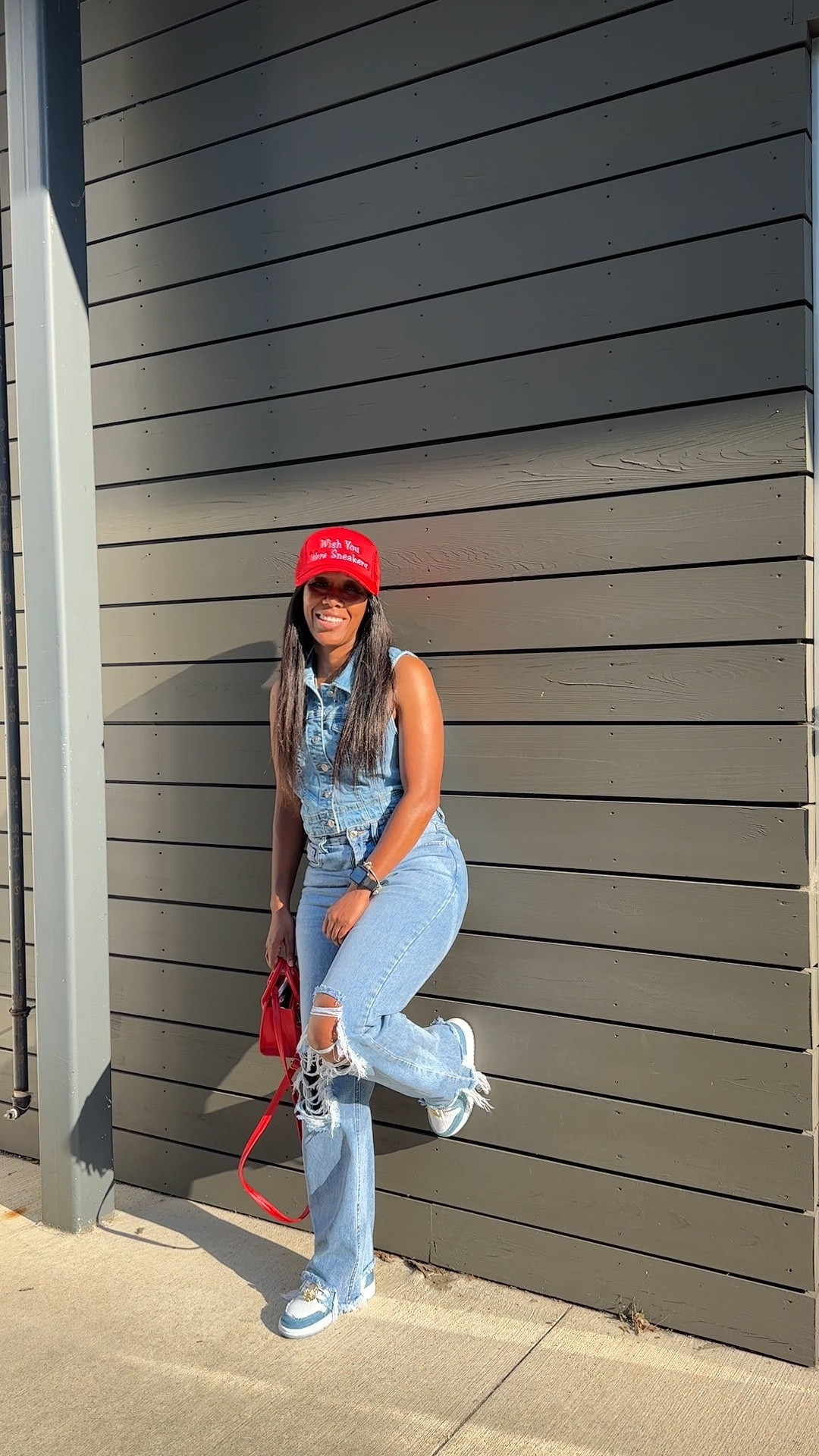 Denim on denim outfit idea!

I’m wearing a denim distressed vest with high waisted distressed denim jeans.

I styled this casual outfit with a red trucker hat, red mini crossbody bag, and denim Jordan 1 sneakers.

#LTKStyleTip #LTKShoeCrush #LTKFindsUnder100
