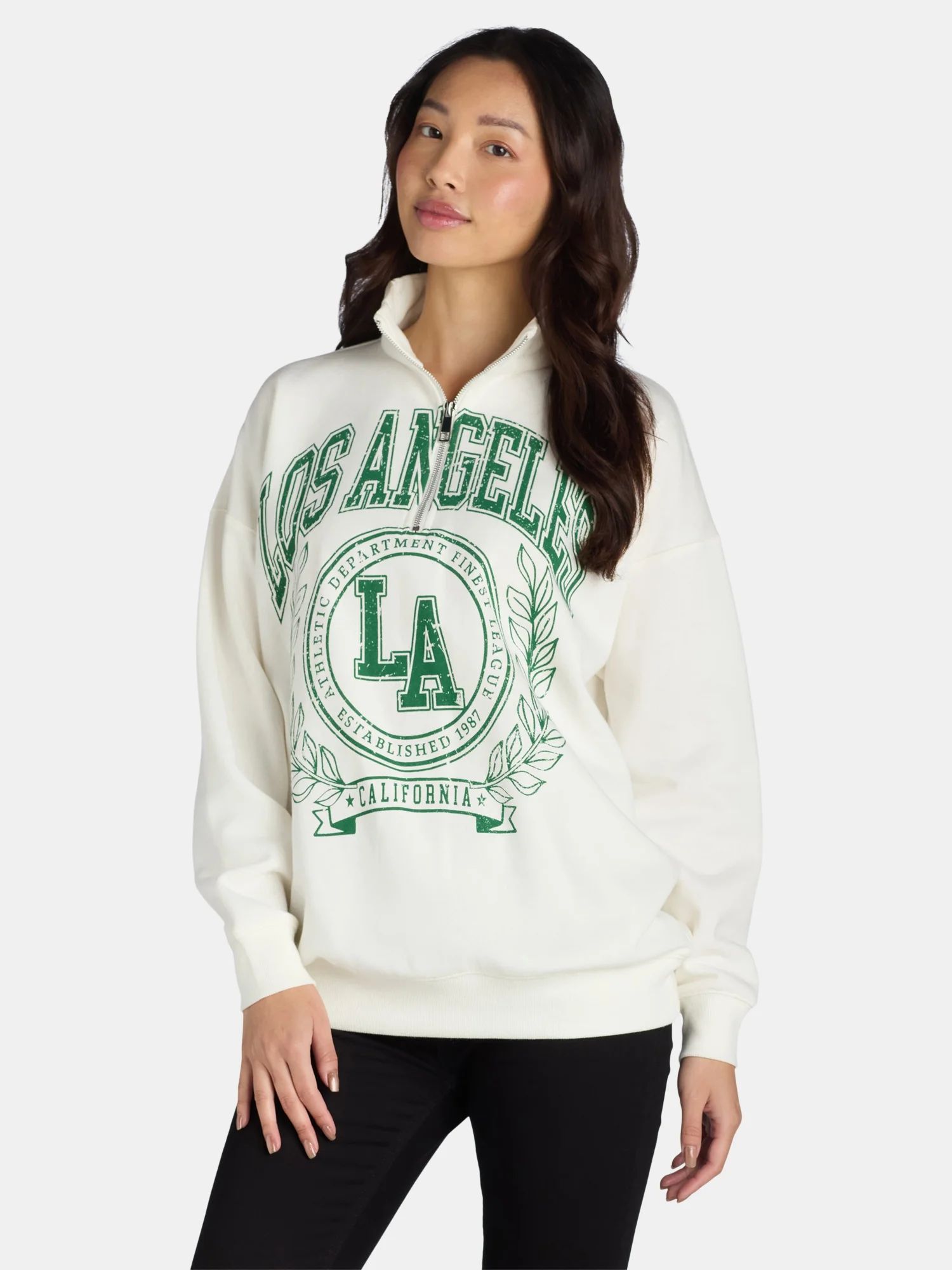 No Boundaries Quarter Zip Graphic Sweatshirt, Women’s and Women’s Plus | Walmart (US)