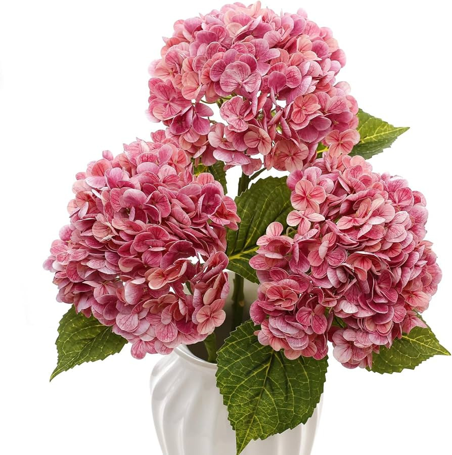 Musunny Hydrangea Artificial Flowers Real Touch 21 Inches Large Faux Hydrangeas 3pcs Silk Flowers... | Amazon (US)
