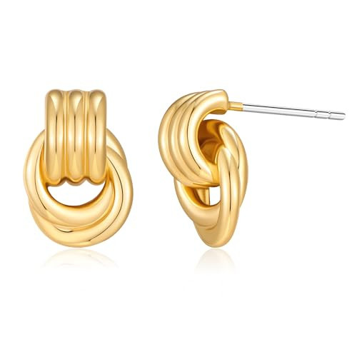 MUYAN 14K Gold Plated Knot Stud Earrings for Women Trendy Small Chunky Statement Earrings Fashion Accessories | Amazon (US)