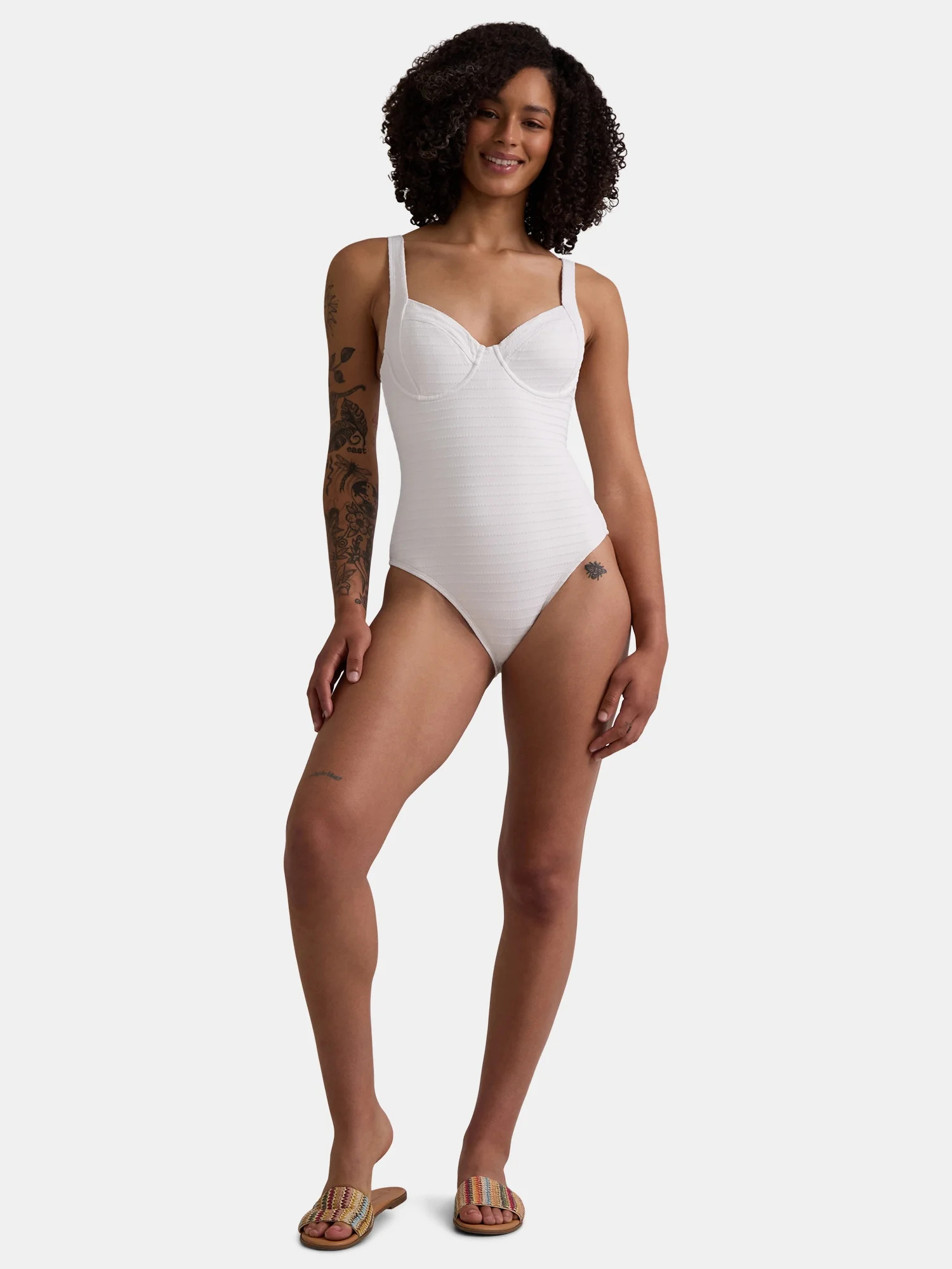 Time and Tru Women’s and Women’s Plus Textured Stripe Underwire One Piece Swimsuit, Sizes XS-... | Walmart (US)