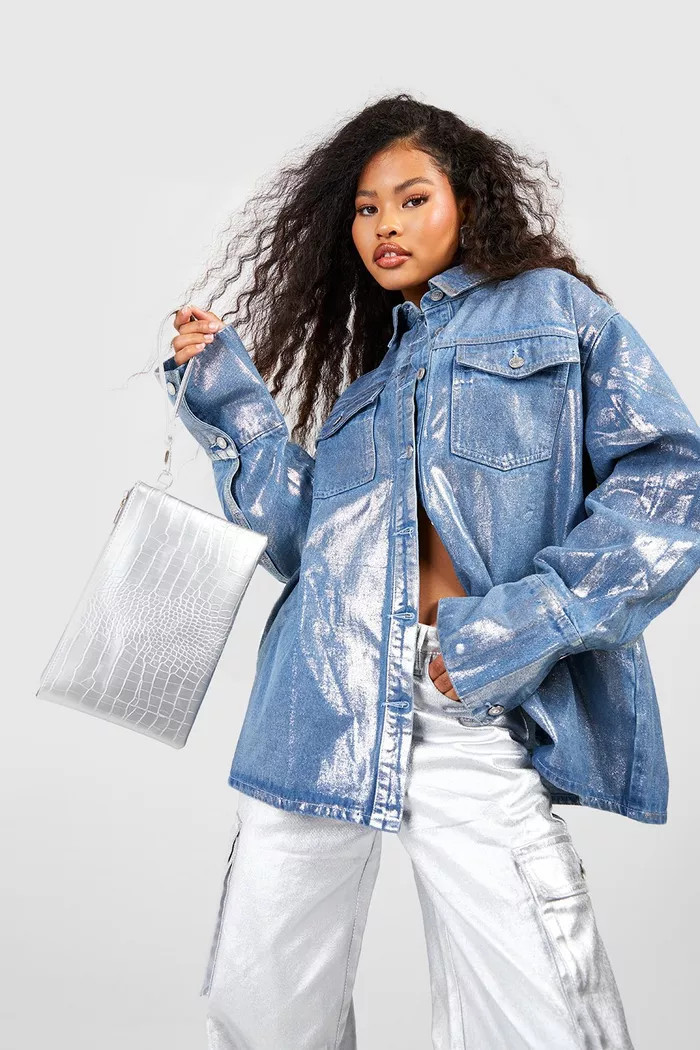 Croc Zip Top Clutch Bag | Boohoo.com (UK & IE)