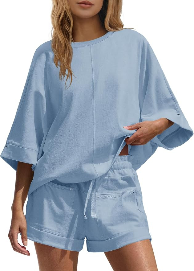 Panadila Womens Oversized Lounge Sets Summer 2 Piece Short Sets Half Sleeve Top and High Waisted ... | Amazon (US)