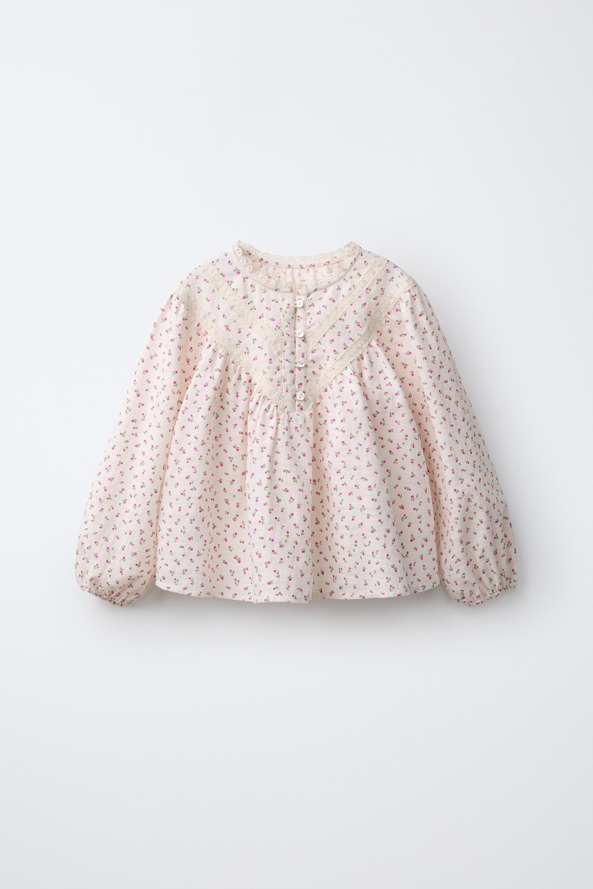 FLORAL PRINT BLOUSE WITH LADDER LACE | Zara US