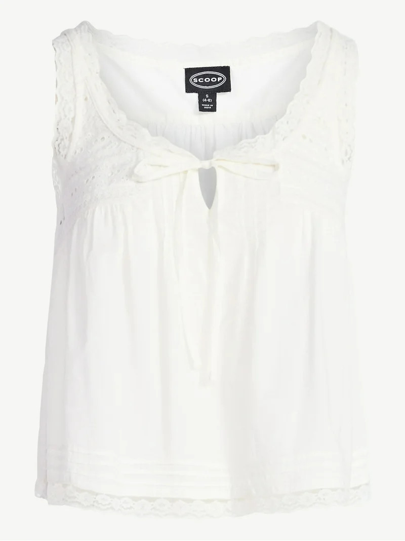 Scoop Women's and Women's Plus Flowy Cotton Tank Top with Lace Trim, Sizes XS-4X | Walmart (US)