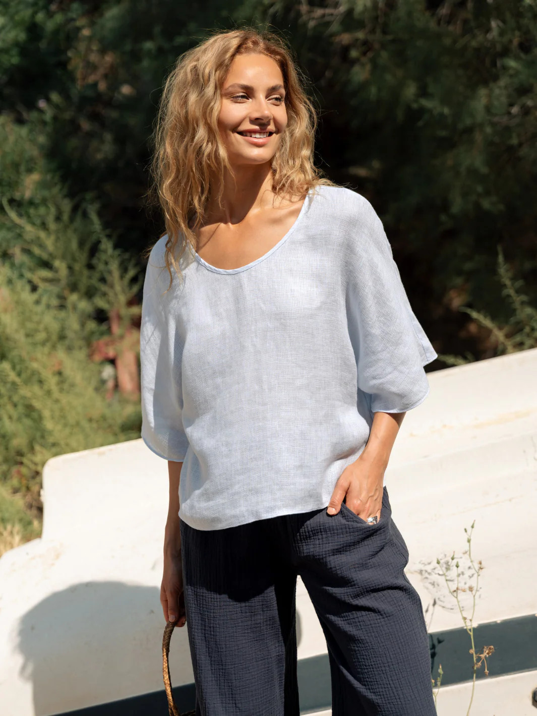 Selene Linen Top Serene Blue | Nomad the Label