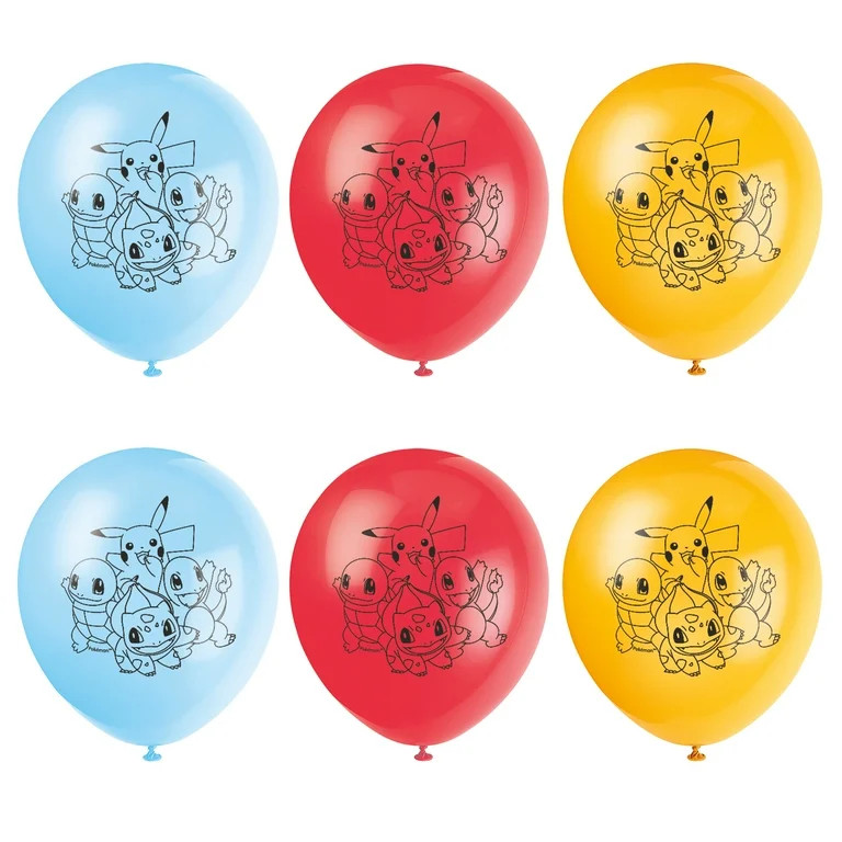 Pokémon Assorted Red, Yellow and Blue 12" Latex Balloons, 6ct | Walmart (US)