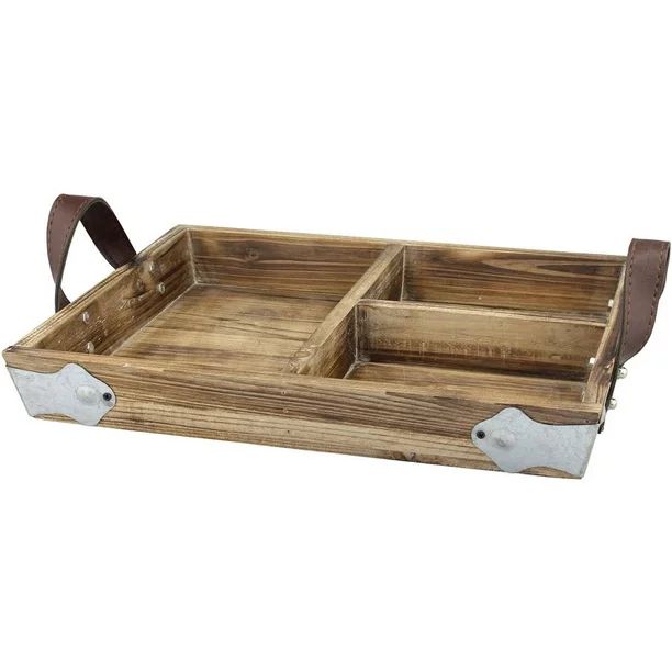 Stonebriar Wood Tray With Leather Handles | Walmart (US)