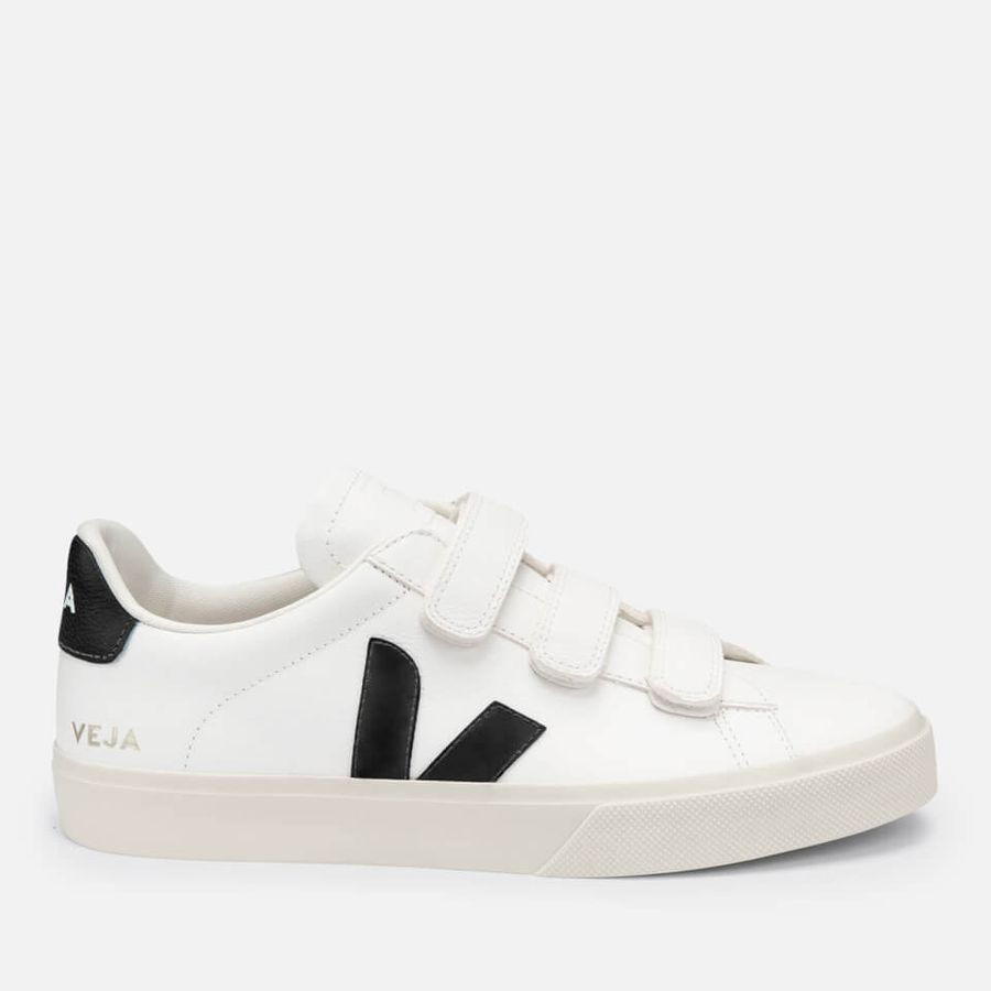 Veja Women's Recife Chrome Free Leather Velcro Trainers - Extra White/Black | Coggles (Global)