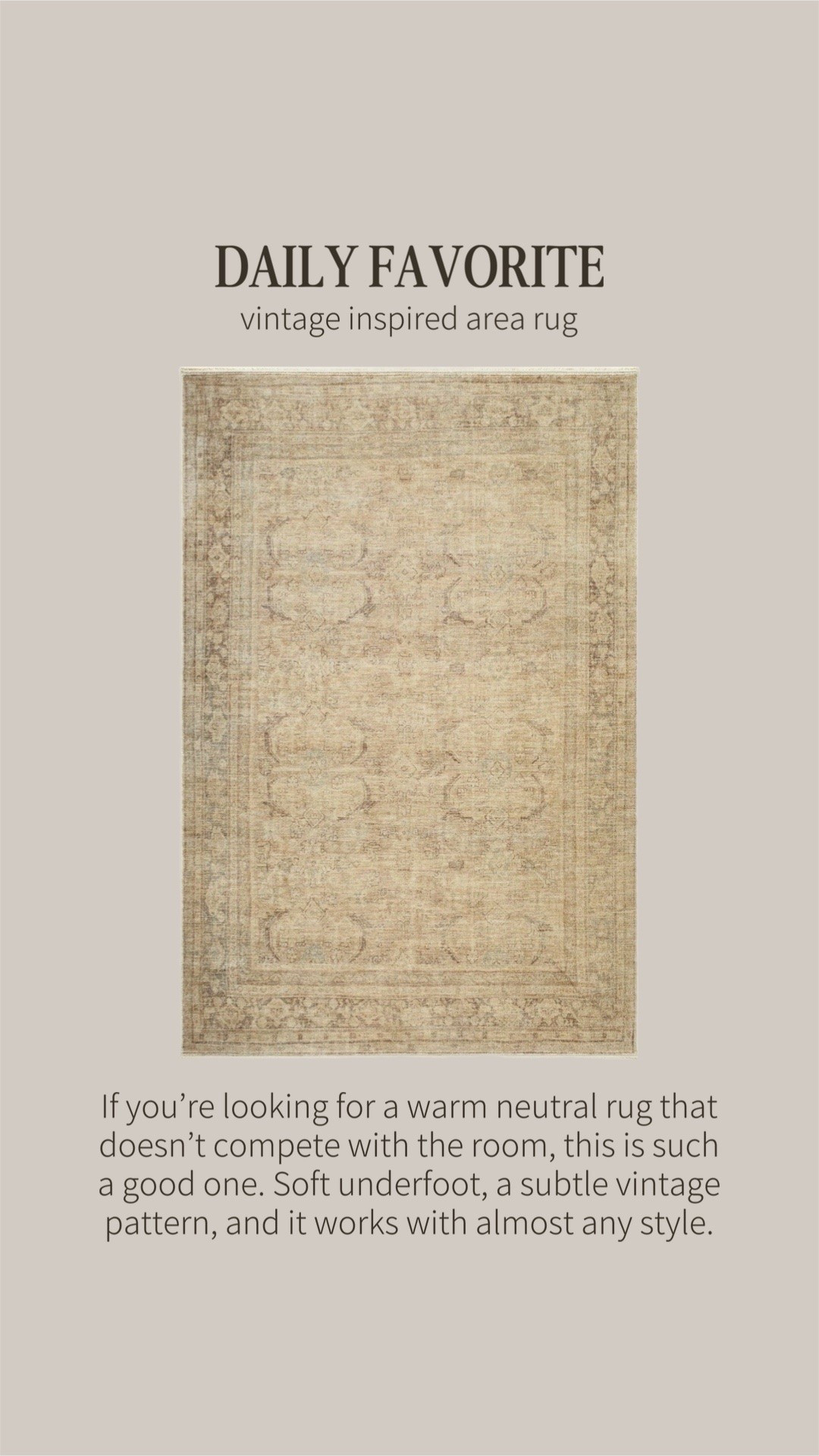 One of my favorite neutral rug finds lately. 🤍 The vintage-inspired pattern is subtle enough to work with almost any style, and it’s incredibly soft underfoot. It gives that designer look without overpowering the room. Bonus: the 8x10 is under $300!

Area, rug, living room, rug, bedroom, rug, neutral, rug, Wayfair, home decor, neutral, best seller ￼

#LTKHome #LTKSaleAlert #LTKSeasonal
