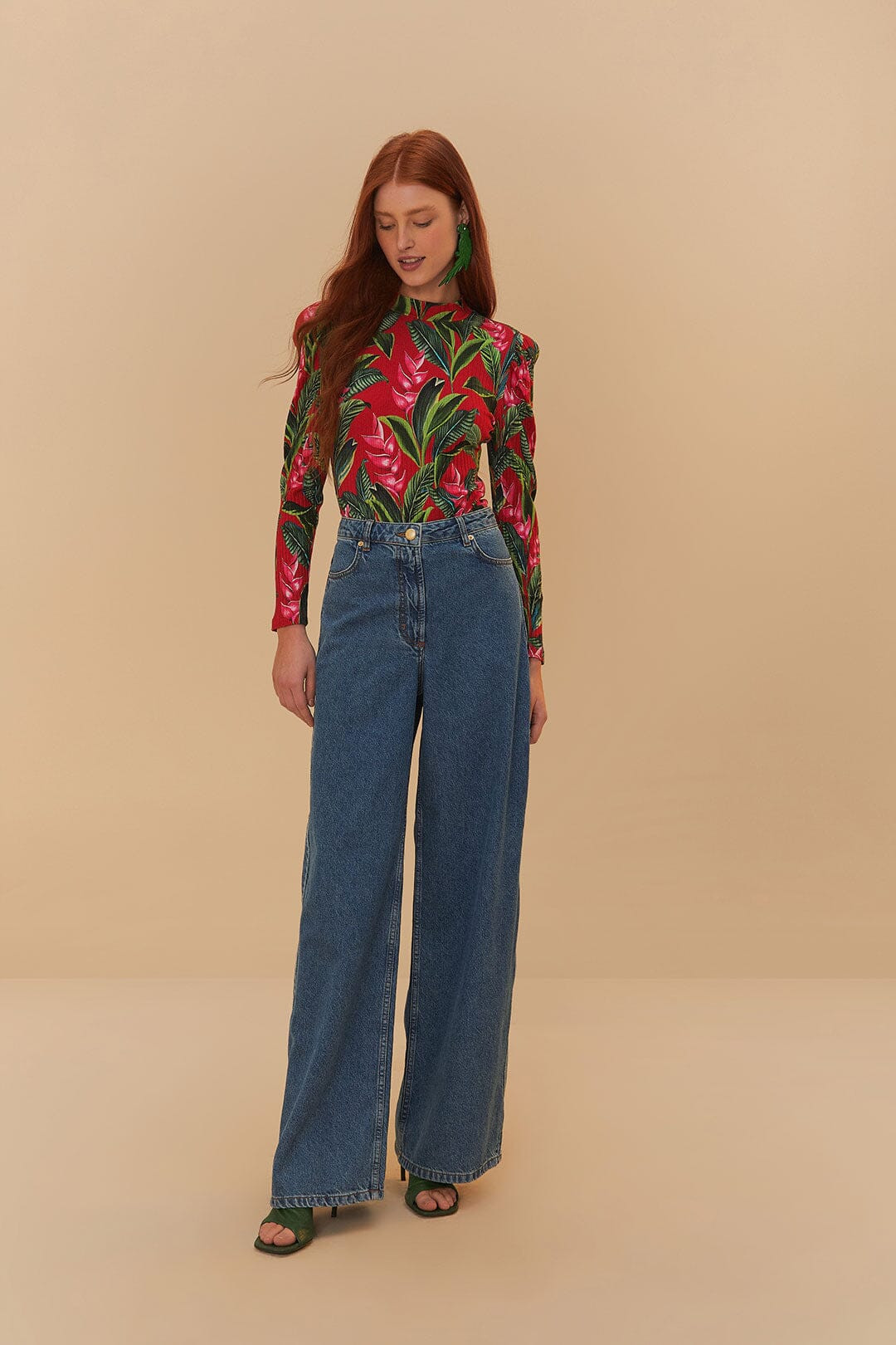 Red Dream Garden Long Sleeve Bodysuit | FarmRio (US)