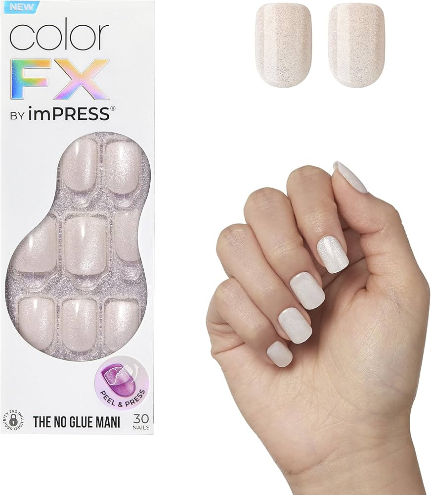 KISS colorFX by imPRESS Press On Nails, 'Rebel', Solid White, Short Squoval, IMPROVED adhesive, U... | Amazon (US)