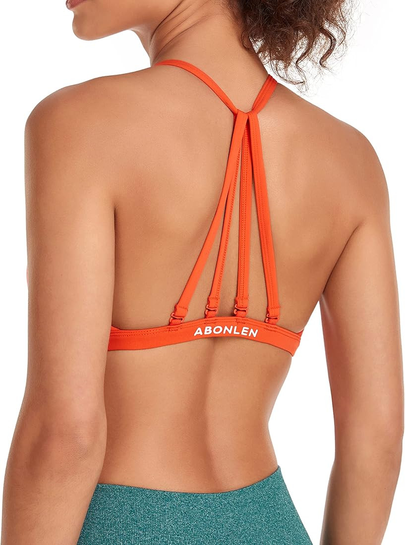 Abonlen Sports Bras for Women Workout Strappy Backless Bra Yoga Crop Tank Top | Amazon (US)