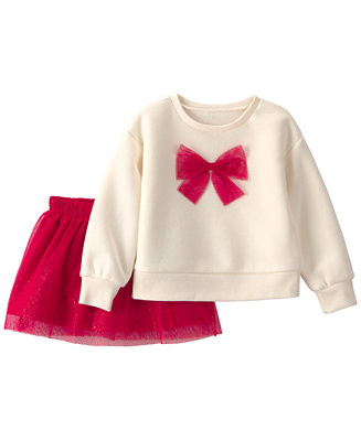 Toddler Girls' 2T-5T Tulle Bow Fleece Long-Sleeve Top & Skort, 2-Piece Set | Macy's